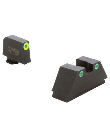 AmeriGlo GL333 Optic Compatible Sight Set for GlockXL Tall Green Tritium LumiGreen Outline Front Sight-Green Tritium White Outline Rear Sight