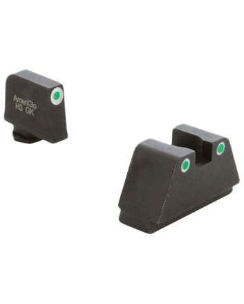 AmeriGlo GL330 Optic Compatible Sight Set for Glock2XL Tall Green Tritium White Outline Front Sight-Green Tritium White Outline Rear Sight