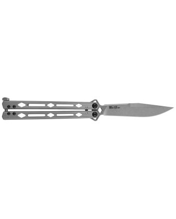 Kershaw 5150 Lucha4.60" Butterfly Drop Point Plain Stonewashed 14C28N Steel Blade Bead Blasted Stainless Steel Handle