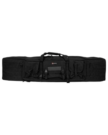 GPS Bags DRC55 Double Rifle Case Black 600D Polyester w/ 2 Padded Pistol Sleeves MOLLE Webbing &amp; Lockable Zippers