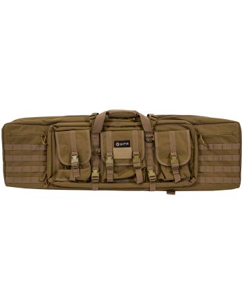 GPS Bags DRC42FDE Double Rifle Case Flat Dark Earth 600D Polyester w/ 2 Padded Pistol Sleeves MOLLE Webbing &amp; Lockable Zippers
