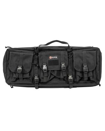 GPS Bags DRC28 Double Rifle Case Black 600D Polyester w/ 2 Padded Pistol Sleeves MOLLE Webbing &amp; Lockable Zippers