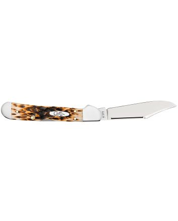 Case 00133 CopperLockMini 2.72" Folding Clip Point Plain Mirror Polished Tru-Sharp SS Blade/Peach Seed Jigged Amber Bone Handle