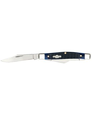 Case 02806 StockmanMedium 2.42"/1.58"/1.57" Folding Clip/Sheepsfoot/Pen Plain Mirror Polished Tru-Sharp SS Blade/Rogers Corn Cob Jigged Blue Bone Handle