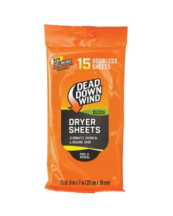Dead Down Wind 11913 Dryer SheetsCover Scent Natural Woods Scent Dryer Sheet 15 Per Pkg
