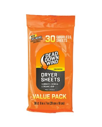 Dead Down Wind 113019 Dryer SheetsOdor Eliminator Odorless Scent Dryer Sheet 30 Per Pkg
