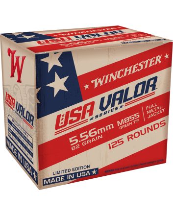 Winchester Ammo USA855125 USA Valor M855 Green Tip 5.56x45mmNATO 62gr Full Metal Jacket 125 Per Box/10 Case