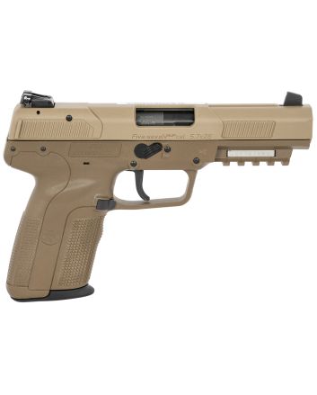 FN 3868900753 Five-seveN5.7x28mm 20+1 4.80" Black Steel Barrel, Flat Dark Earth Serrated Steel Slide &amp; Polymer Frame w/Picatinny Rail, FDE Textured Polymer Grip, Ambidextrous