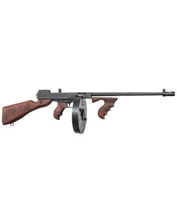 Thompson T1100D 1927A-1 Deluxe Carbine 45 ACP Caliber with 18" Barrel, 20+1 Capacity (Stick), 100+1 Capacity (Drum), Blued Metal Finish, American Walnut Stock Wood Grip Right Hand