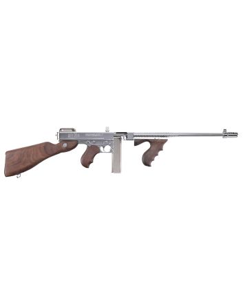 Thompson TI50DCR 1927A-1 Deluxe Carbine 45 ACP Caliber with 18" Barrel, 20+1 Capacity (Stick), 50+1 Capacity (Drum), Hard-Chrome Plated Metal Finish, American Walnut Stock Wood Grip Right Hand