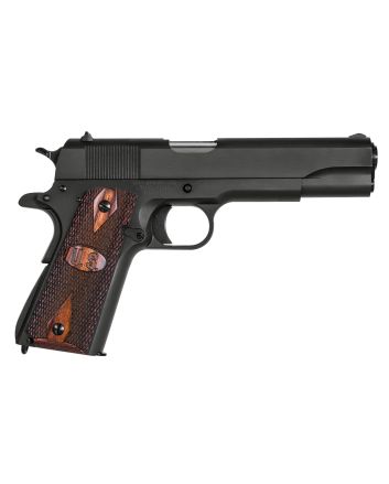 Auto-Ordnance 1911BKO9W 1911 A1 GI Spec 9mm Luger 9+1 5" Stainless Steel Barrel, Matte Black Serrated Carbon Steel Slide &amp; Frame w/Beavertail, Checkered Wood w/Integrated US Logo Grip
