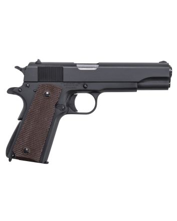 Auto-Ordnance 1911BKOMA 1911 A1 GI Spec *MA Compliant 45 ACP 7+1, 5" Stainless Steel Barrel, Matte Black Serrated Carbon Steel Slide &amp; Frame w/Beavertail, Brown Checkered Polymer Grip