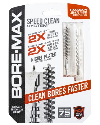 Real Avid AVBMSET9MM Bore-Max Speed Clean Upgrade Set 9mm Pistol Nickle Plated Bristles Blister Pack Case