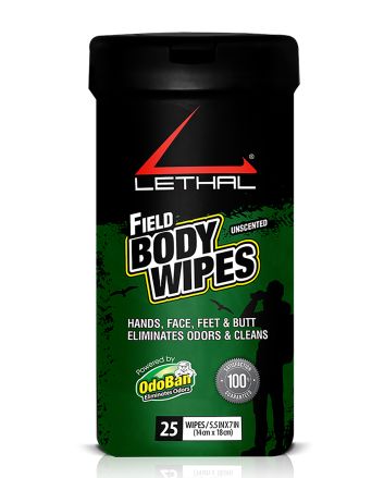 Lethal 9423W6725W Field Body WipesOdor Eliminator Bamboo Fiber Wipes 25 Per Pkg