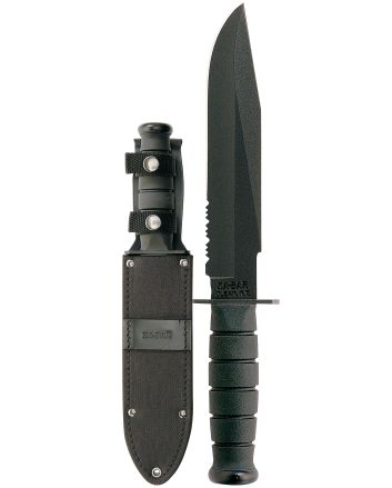 Ka-Bar 1271 Fighter8" Fixed Clip Point Part Serrated Black 1095 Cro-Van Blade, Black Kraton G Handle, Includes Sheath