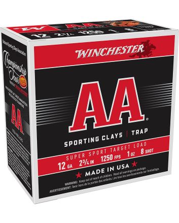 Winchester Ammo AASC12508 AA Sporting Clay 12Gauge 2.75" 1oz 8Shot 25 Per Box/10 Case