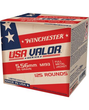Winchester Ammo USA193125 USA Valor M193 5.56x45mmNATO 55gr Full Metal Jacket 125 Per Box/10 Case