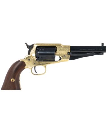 Pietta PF58BRE44512 1858 Sheriff 44 Cal 5.50" 6rd Brass Frame Engraved Brass Frame, Blued Engraved Cylinder, Blued Engraved Steel, Barrel Walnut Grip