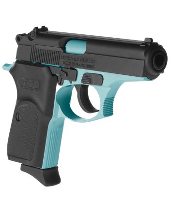 Bersa T380BLM8 ThunderMicro-Compact Frame 380 ACP 8+1, 3.50" Robin Egg Blue Cerakote Steel Barrel, Matte Black Serrated Steel Slide, Robin Egg Blue Cerakote Aluminum Frame