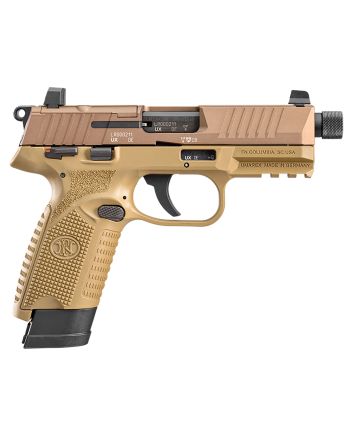 FN 66101009 502 Tactical 22 LR 10+1 4.60" Black Steel Threaded Barrel, Flat Dark Earth Optic Ready/Serrated Slide &amp; Polymer Frame w/Picatinny Rail, FDE Textured Polymer Grip, Ambidextrous