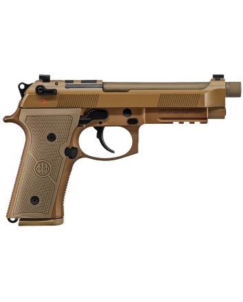 Beretta USA JS92M9A4G M9A49mm Luger 5.10" Threaded Barrel 10+1, Flat Dark Earth Cerakote Polymer Frame, Serrated Steel Optic Cut Slide, Polymer Grip &amp; Decocker Safety