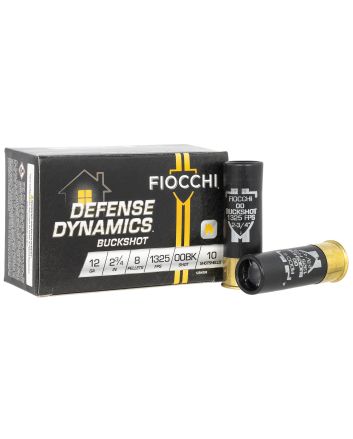 Fiocchi 12BK008 Defense Dynamics12Gauge 2.75" 8Pellets 00 Buck Shot 10 Per Box/25 Case