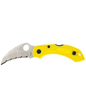 Spyderco C28SYL2HB Dragonfly 2 Salt 2.30" Folding Hawkbill Serrated H2 Steel Blade Yellow FRN Handle, Includes Pocket Clip