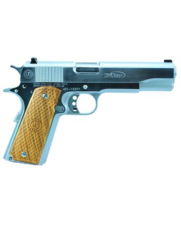 TriStar 85605 American Classic Government 1911 9mm Luger 10+1 5" Stainless Steel Barrel, Chrome Serrated Steel Slide, Chrome Steel Frame w/Beavertail, Wood Grip