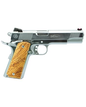TriStar 85635 American Classic Trophy 1911 45 ACP 8+1, 5" Stainless Steel Barrel, Chrome Serrated Steel Slide, Chrome Steel Frame w/Beavertail, Wood Grip