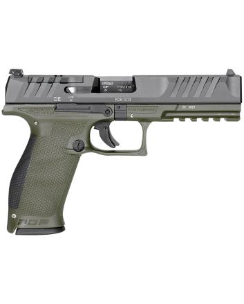 Walther Arms 2858363 PDP9mm Luger 18+1 4.50" Black Polygonal Rifled Barrel, Black Optic Ready/Serrated Slide, Green Polymer Frame w/Picatinny Rail, Black Performance Duty Texture Grips, Ambidextrous