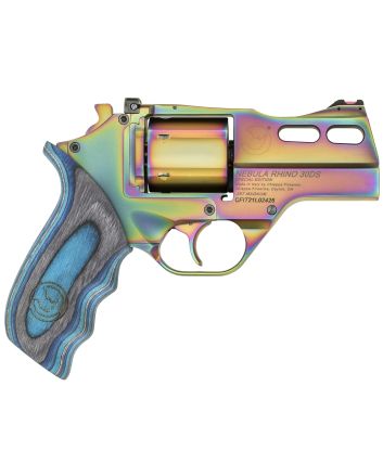 Chiappa Firearms CF340319 Rhino 30DA Nebula *CA Compliant 357 Mag 6 Shot, 3" Rainbow PVD Steel Vent Rib Barrel &amp; Cylinder, Rainbow PVD Aluminum Frame, Blue Laminate Grip, Exposed Hammer