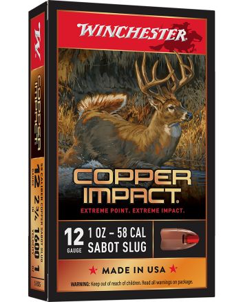 Winchester Ammo X12CLF Copper Impact12Gauge 2.75" 1oz Sabot Slug Shot 5 Per Box/20 Case