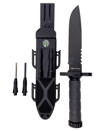 Humvee Adventure Gear HMVKFXB01 Next-Gen Survival Knife7.50" Fixed Sawback Plain Black Stainless Steel Blade/OD Green Textured Rubber Handle Includes Sheath