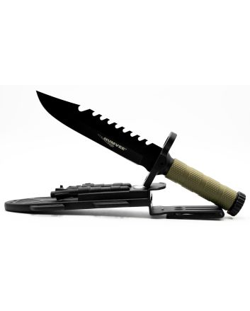Humvee Adventure Gear HMVKFXB02 Next-Gen Survival Knife7.50" Fixed Sawback Plain Black Stainless Steel Blade Black Textured Rubber Handle Includes Sheath