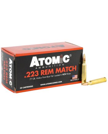 Atomic Ammunition 00427 Rifle Match 223Rem 77gr Hollow Point Boat Tail 50 Per Box/10 Case