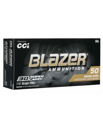 CCI 5205 Blazer Brass Handgun 30Super Carry 115gr Full Metal Jacket Flat Nose 50 Per Box/20 Case
