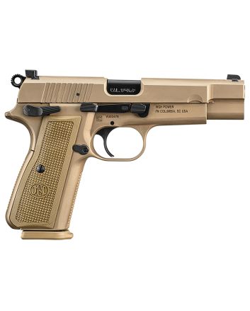 FN 66101117 High Power9mm Luger 10+1, 4.70" Black Target Crown Steel Barrel, Flat Dark Earth PVD Serrated Steel Slide &amp; Steel Frame w/Beavertail, FDE Textured Polymer Grip, Ambidextrous
