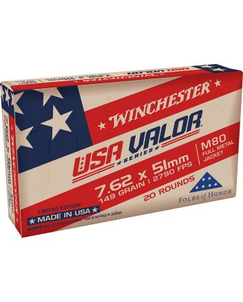 Winchester Ammo USAVM80X USA Valor M80 7.62x51mmNATO 149gr Full Metal Jacket 20 Per Box/25 Case