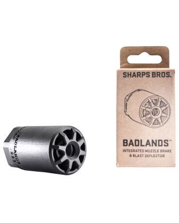 Sharps Bros BAD01 BadlandsMuzzle Brake/Blast Deflector, Heat Treated 17-4 Stainless Steel w/Nitride Finish, 1/2"-28 tpi Threads, 2.75"L, 1.50" Outside Diameter for Multi-Caliber (.223-.354)