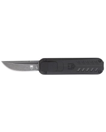 CobraTec Knives CALI928SBBLKDNS California 928SB 1.75" OTF Drop Point Plain Stonewashed D2 Steel Blade/ Black Anodized Aluminum Handle Includes Pocket Clip/Pouch