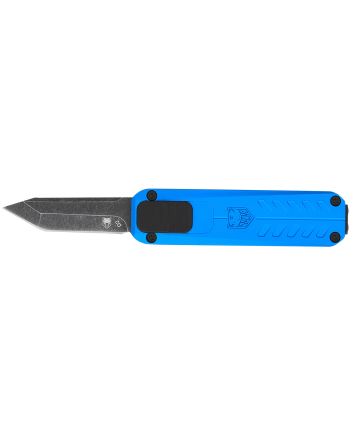 CobraTec Knives CALI929TBBLUTNS California 929TB 1.75" OTF Tanto Plain Stonewashed D2 Steel Blade/ Blue Anodized Aluminum Handle Includes Pocket Clip/Pouch