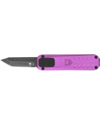 CobraTec Knives CALI929TBPURTNS California 929TB 1.75" OTF Tanto Plain Stonewashed D2 Steel Blade/ Purple Anodized Aluminum Handle Includes Pocket Clip/Pouch