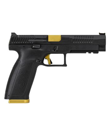 CZ-USA 95180 P-10 F Competition-Ready 9mm Luger 5" 19+1 Overall Black Finish with Inside Railed Steel with Optic Cut Slide, Polymer Grip, Gold Accents &amp; Picatinny Rail
