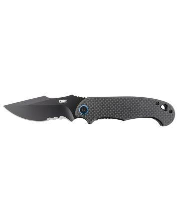 CRKT 7920K P.S.D.3.63" Folding Recurve Veff Serrated Black EDP 4116 Stainless Steel Blade/ Black w/Blue Backspacer G10/Carbon Fiber Handle Includes Pocket Clip