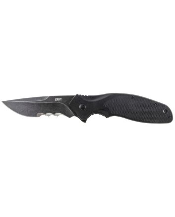 CRKT K800KKP Shenanigan3.35" Folding Drop Point Veff Serrated Black Stonewashed 4116 Stainless Steel Blade/ Black GRN Handle Includes Pocket Clip