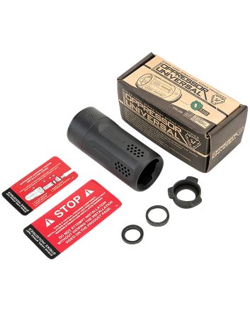 Strike Industries BS-OPPRESSOR-U-BK Oppressor Universal Blast Shield Multi-Cal 3.37"L 1.61"D Black Anodized Steel/Aluminum for Barrels with 1/2" &amp; 5/8" Threads (Max .98"D Barrels)