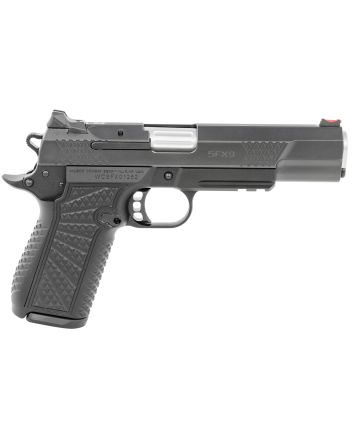 Wilson Combat SFX9FSR5 SFX99mm Luger 15+1 5" Stainless Match Grade Barrel, Black DLC Serrated Stainless Steel Slide, Black Aluminum Frame w/Beavertail &amp; Picatinny Rail, Black Polymer Grip