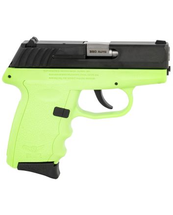 SCCY Industries CPX-3CBLG CPX-3380 ACP 10+1 3.10" Lime Green Polymer Serrated Black Nitride SS Slide Finger Grooved Lime Green Polymer Grip