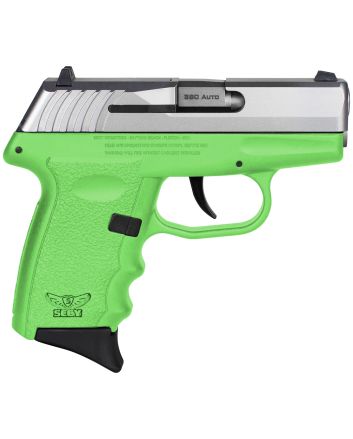 SCCY Industries CPX-3TTLG CPX-3380 ACP 10+1 3.10" Lime Green Polymer Serrated SS Slide Finger Grooved Lime Green Polymer Grip