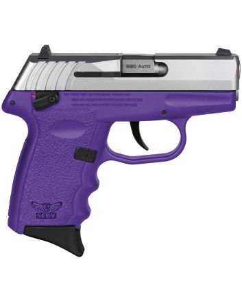 SCCY Industries CPX-4TTPU CPX-4380 ACP 10+1 2.96" Purple Polymer Serrated SS Slide Finger Grooved Purple Polymer Grip